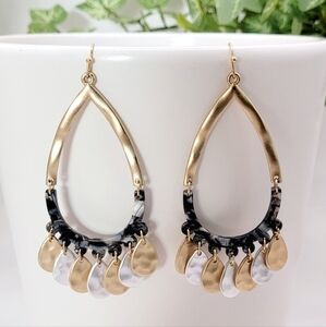 Boho Two-Tone Metal Fringe Teardrop Earrings New